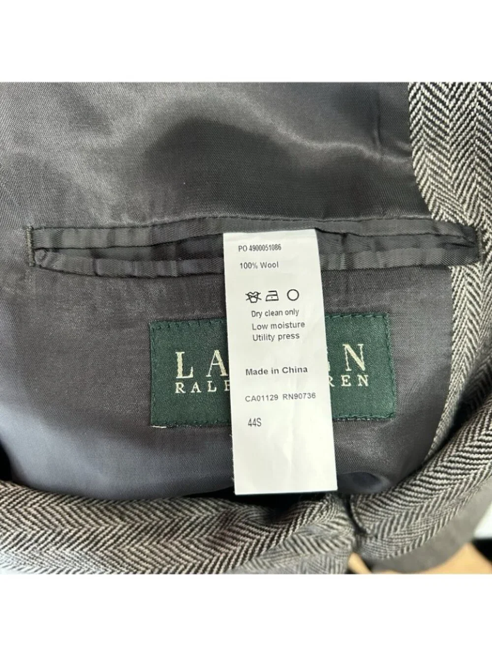 Lauren Ralph Lauren 44S Wool Tweed Herringbone Blazer Sport Coat Elbow Patches